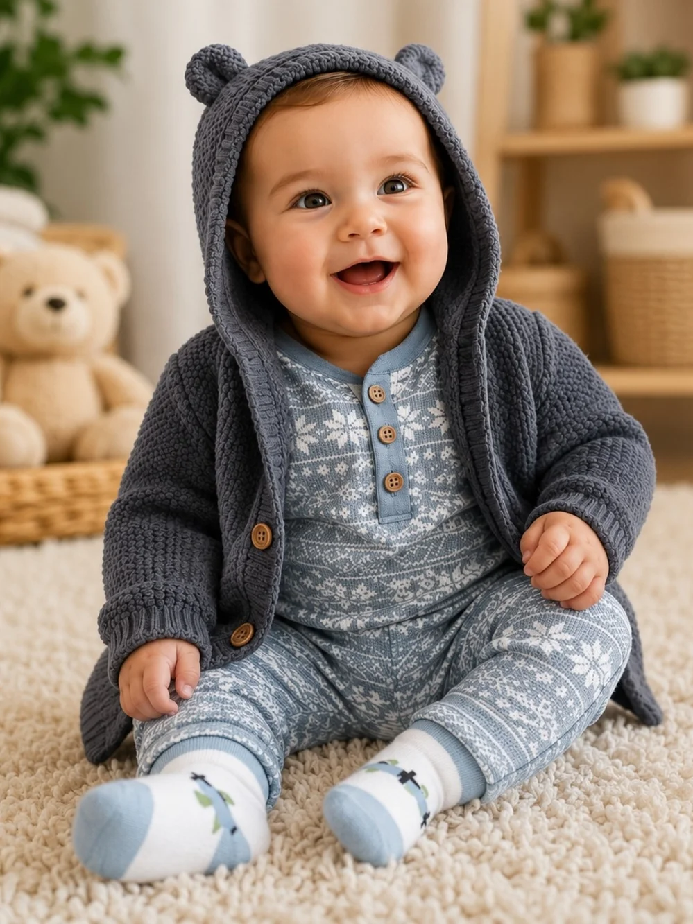 Carter’s Cozy Fair Isle Bear Hoodie 3pc Baby Outfit Set 3M #1641
